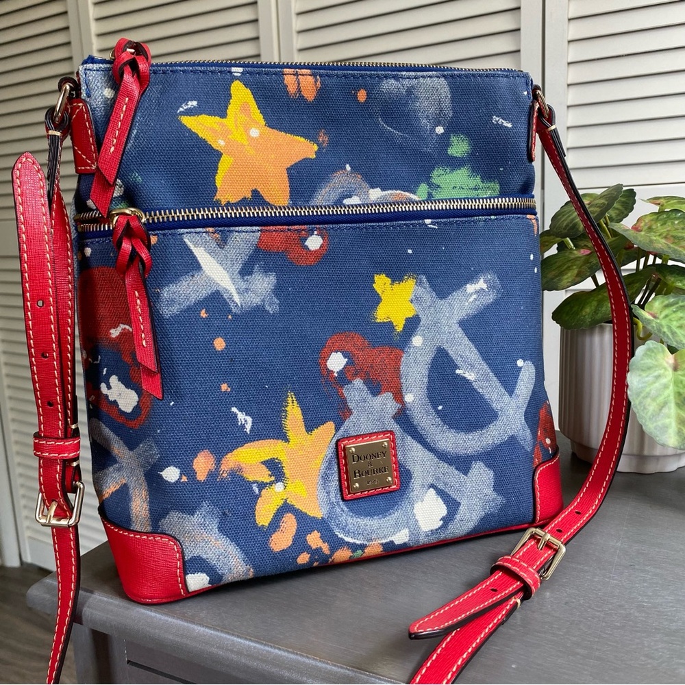 Y2K Dooney & Bourke Graffiti Canvas & Leather Crossbody Bag